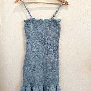 ee Blue Body Contour Ruffle Scrunched Mini Dress